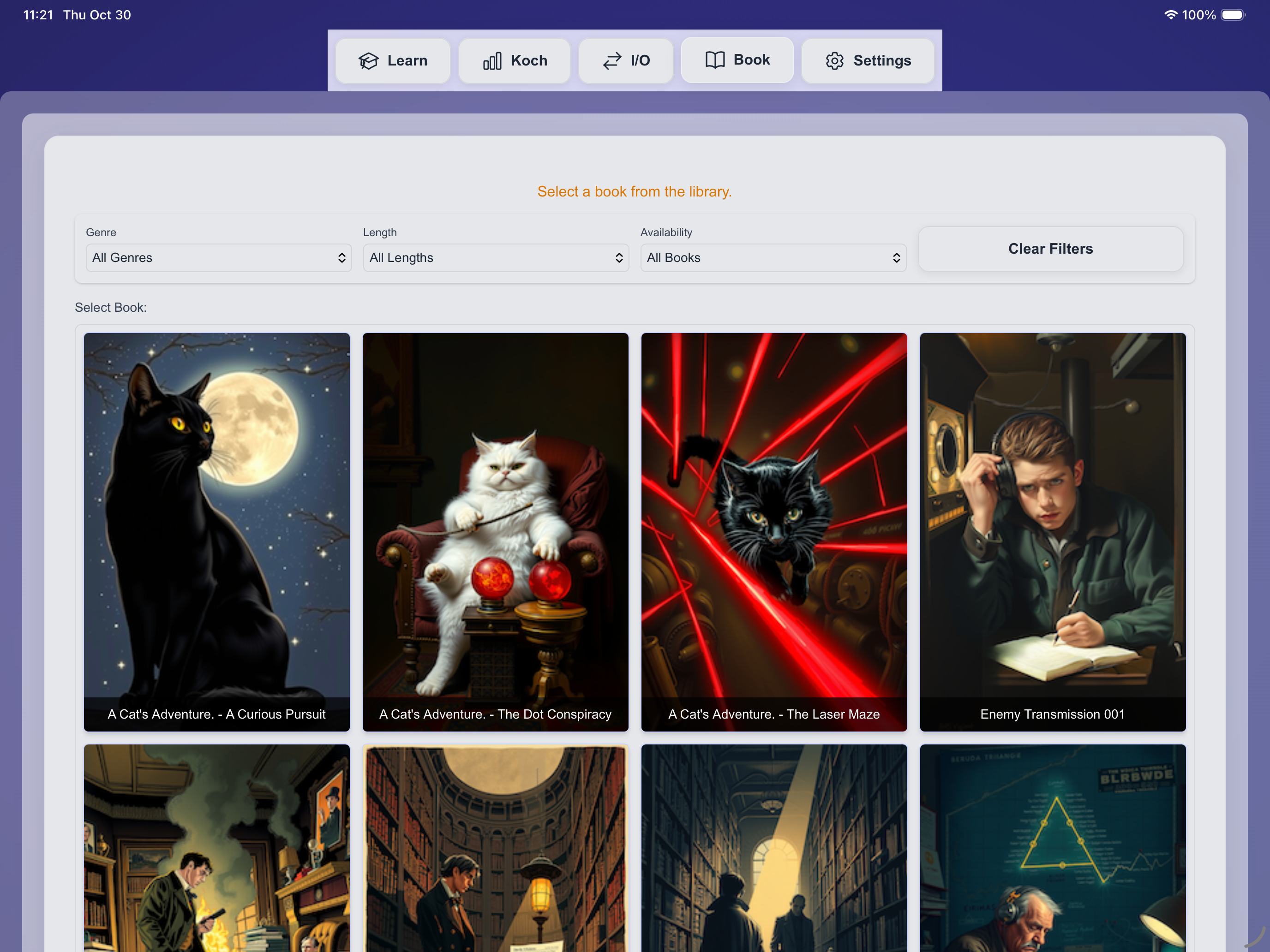 Progress tracking dashboard showing learning statistics, completion percentages, and skill development metrics stored locally on the user's device